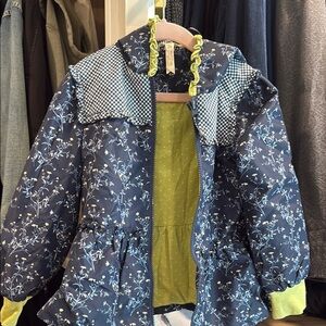 Floral Navy Kids Jacket with Lime Accents
